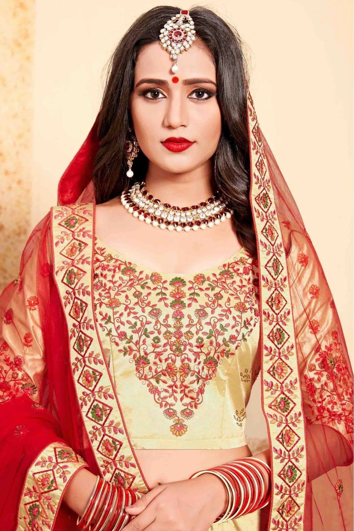Beige Colour Satin Embroidery Lehenga Choli LC1080196 B