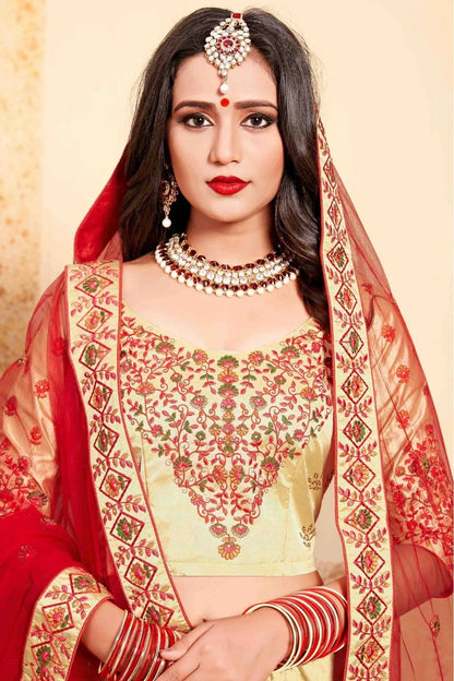 Beige Colour Satin Embroidery Lehenga Choli LC1080196 B