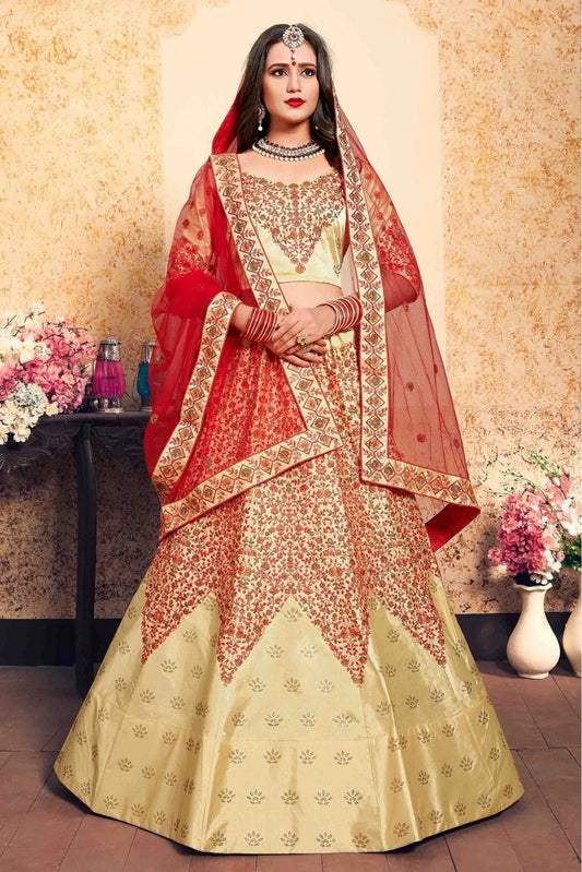 Beige Colour Satin Embroidery Lehenga Choli LC1080196