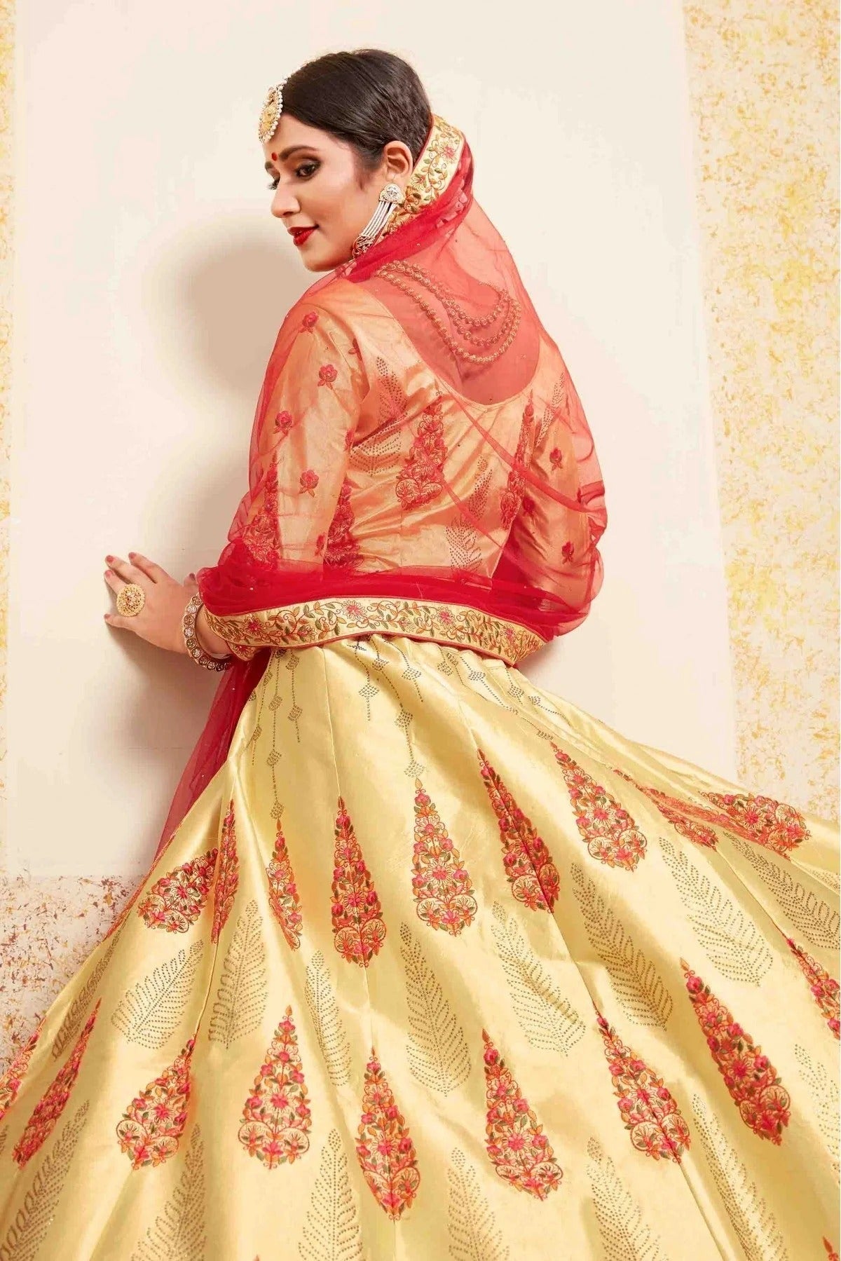 Beige Colour Satin Embroidery Lehenga Choli LC1080203 A