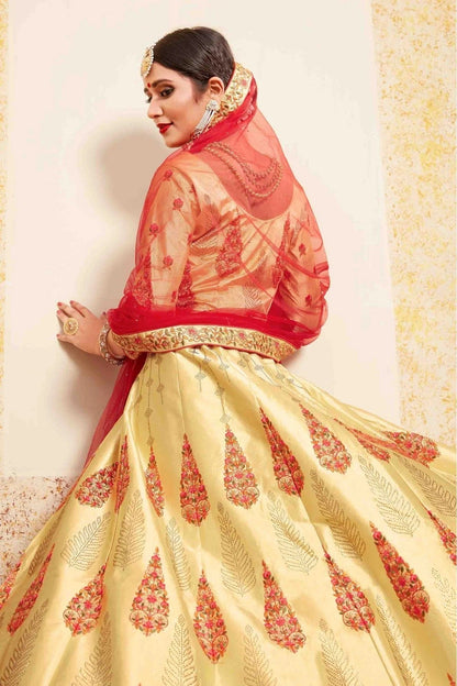 Beige Colour Satin Embroidery Lehenga Choli LC1080203 A