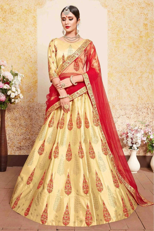 Beige Colour Satin Embroidery Lehenga Choli LC1080203