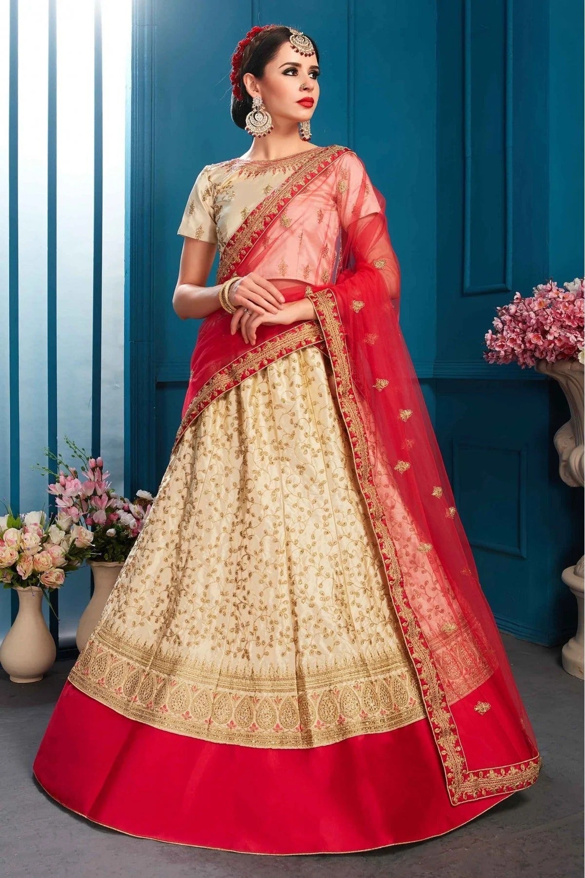 Beige Colour Satin Embroidery Lehenga Choli LC1080456