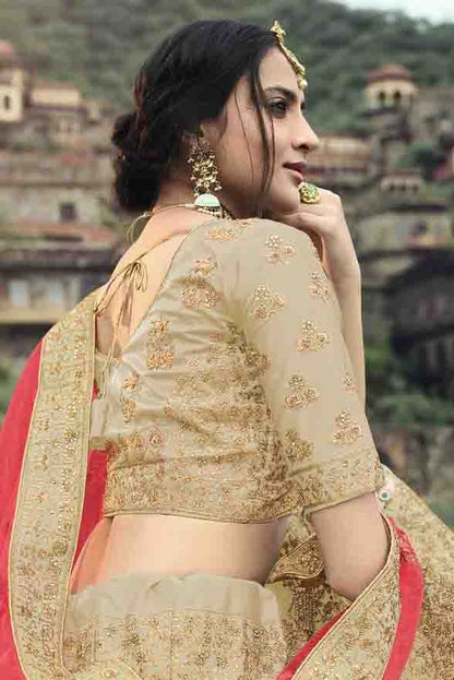 Beige Colour Satin Thread Work Lehenga Choli LC1080351 B