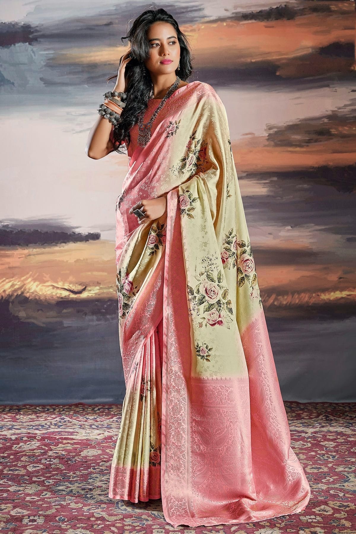 Beige Colour Satin Traditional Saree SD1290241