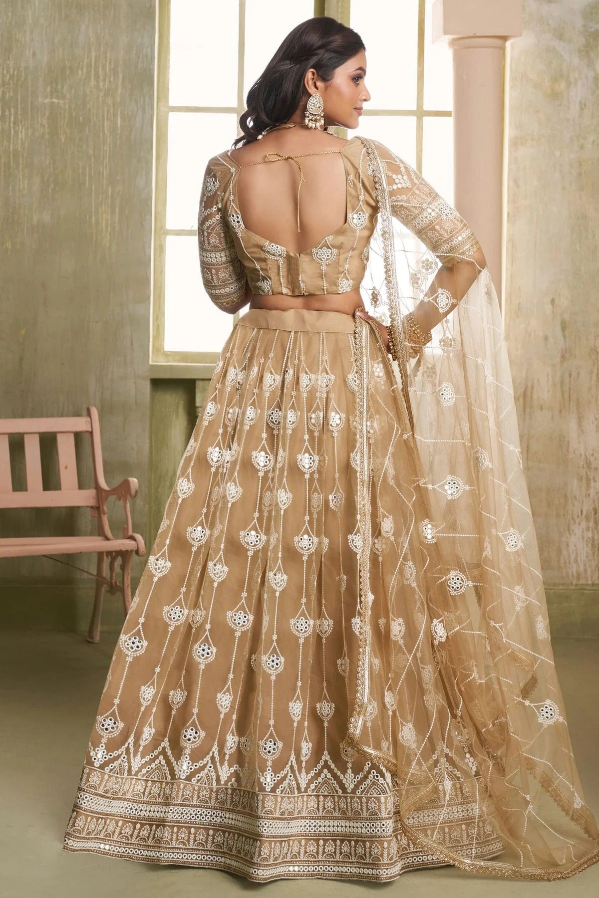 Beige Colour Semi Stitched Butterfly Net Lehenga Choli LC1112530 A