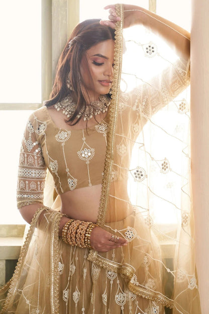 Beige Colour Semi Stitched Butterfly Net Lehenga Choli LC1112530 B