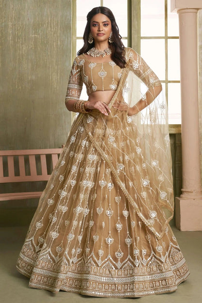 Beige Colour Semi Stitched Butterfly Net Lehenga Choli LC1112530