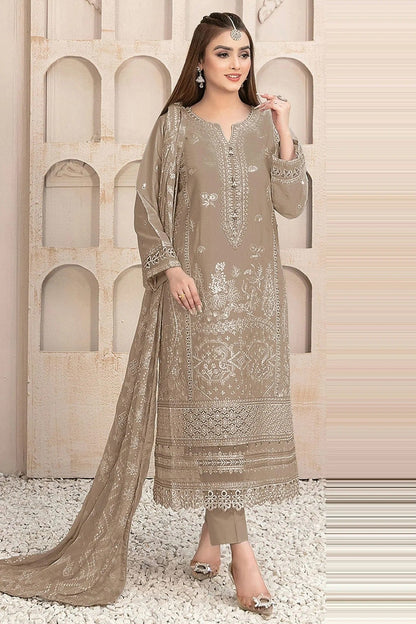 Beige Colour Semi Stitched Faux Georgette Pakistani Suit SM1140184