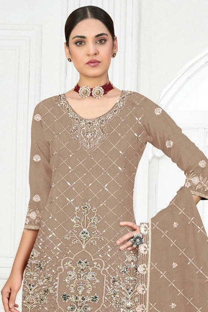 Beige Colour Semi Stitched Faux Georgette Pakistani Suit SM1140316 A