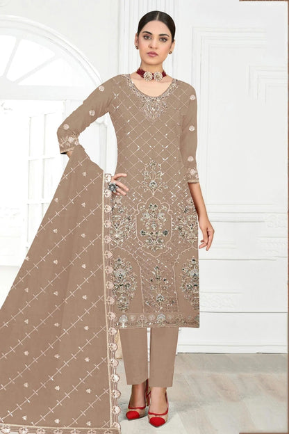 Beige Colour Semi Stitched Faux Georgette Pakistani Suit SM1140316