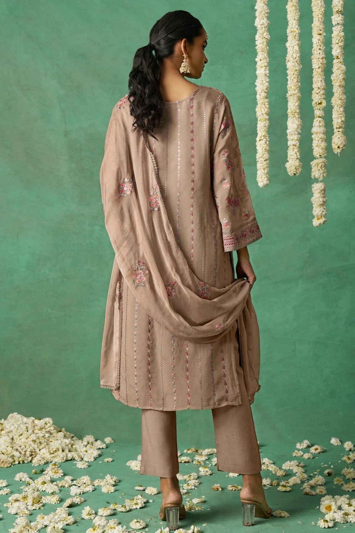 Beige Colour Semi Stitched Organza Pant Style Suit SM1112791 A