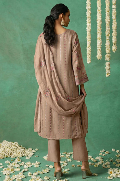 Beige Colour Semi Stitched Organza Pant Style Suit SM1112791 A