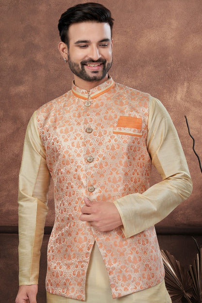 Beige Colour Silk Dupion Jacket Kurta Pajama KP1040654 A