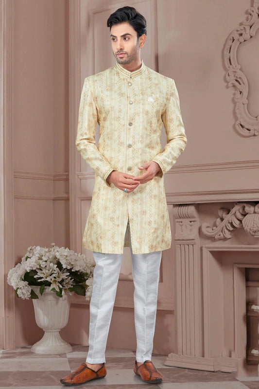 Beige Colour Silk Dupion Sherwani SH1040615