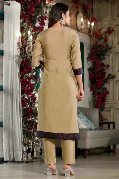 Beige Colour Silk Stitched Pant Style Suit SS1140736 A