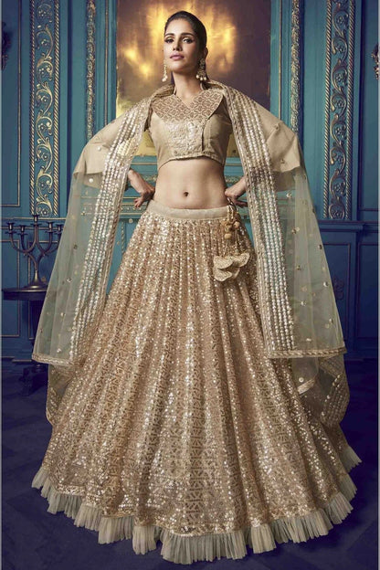 Beige Colour Soft Net Embroidery Lehenga Choli LC1080380
