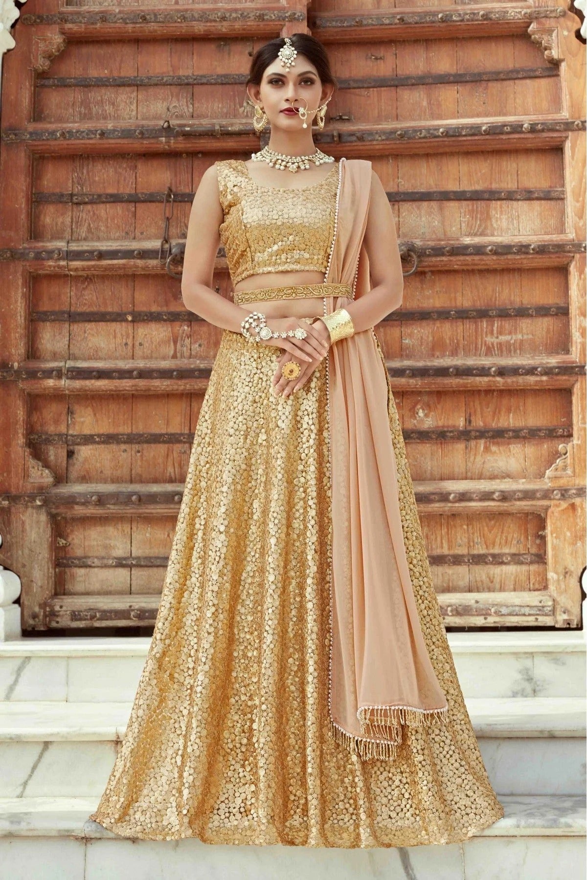 Beige Colour Soft Net Embroidery Lehenga Choli LC1080405