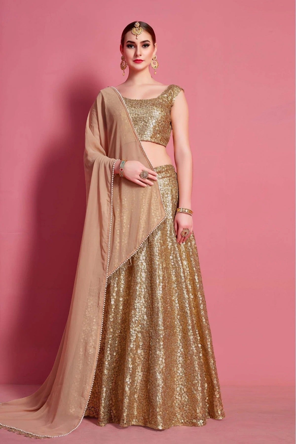 Beige Colour Soft Net Embroidery Lehenga Choli LC1080501