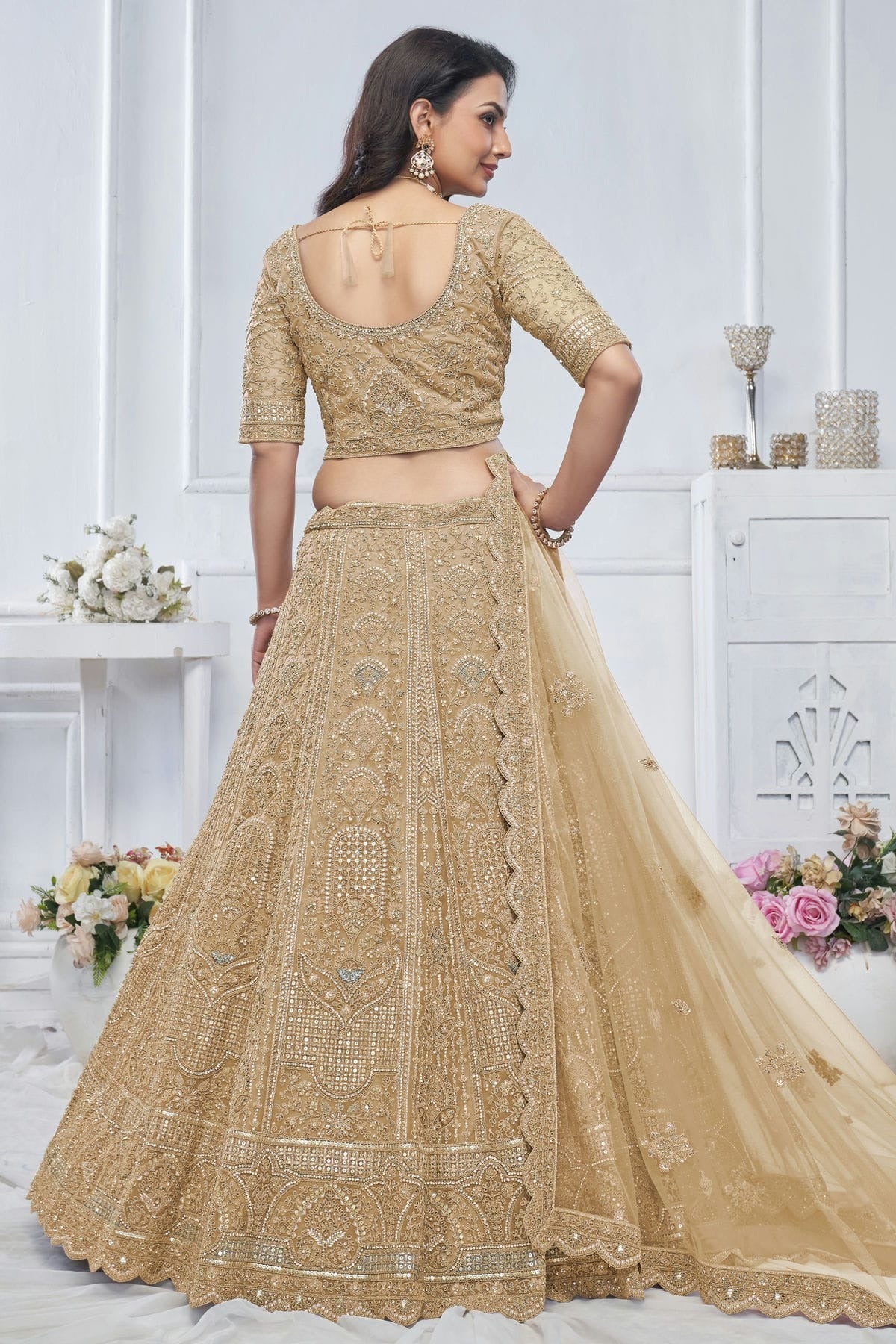 Beige Colour Soft Net Embroidery Lehenga Choli LC1111373 A