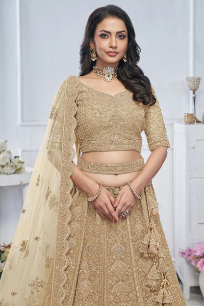 Beige Colour Soft Net Embroidery Lehenga Choli LC1111373 B