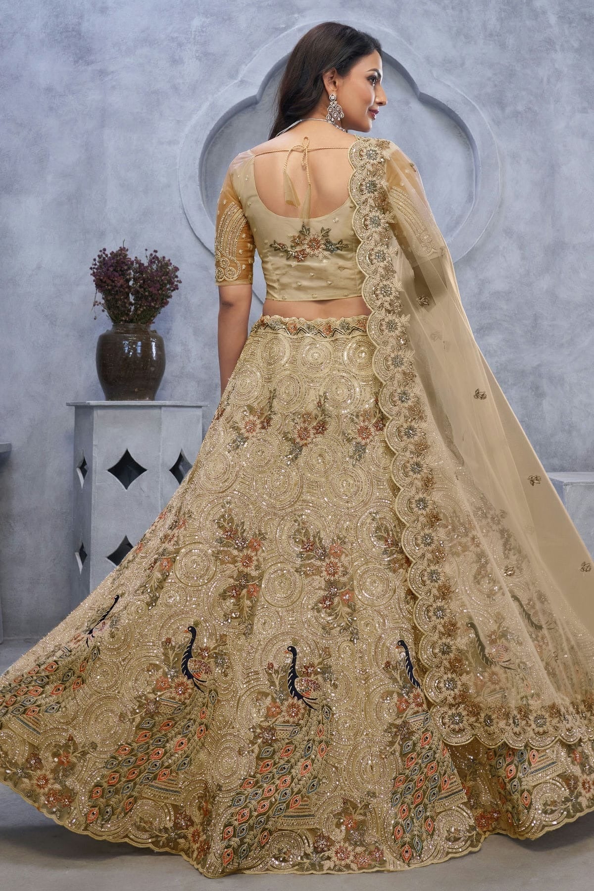 Beige Colour Soft Net Embroidery Lehenga Choli LC1111376 A
