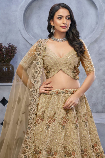 Beige Colour Soft Net Embroidery Lehenga Choli LC1111376 B