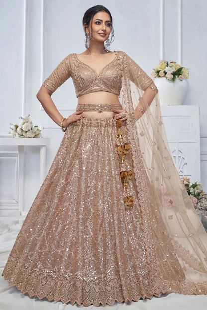 Beige Colour Soft Net Embroidery Lehenga Choli LC1111380