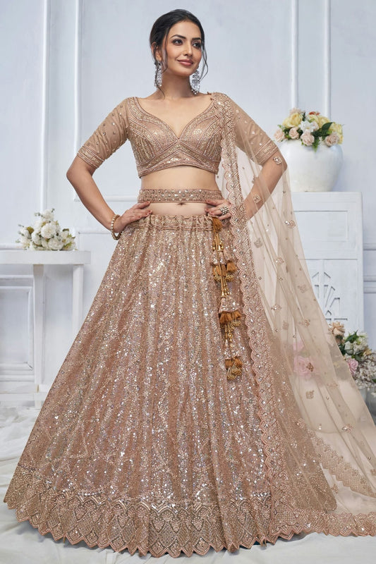 Beige Colour Soft Net Embroidery Lehenga Choli LC1111380