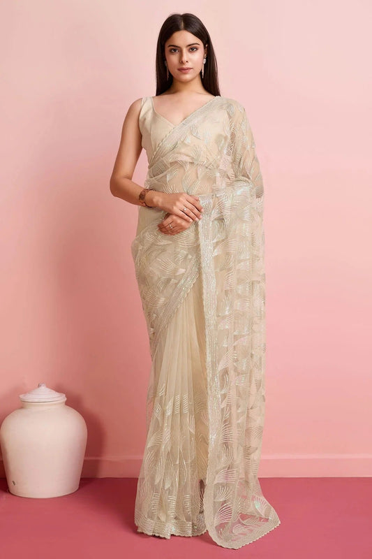 Beige Colour Soft Net Saree SD1110444