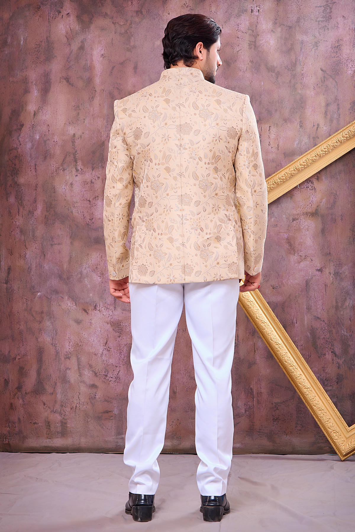 Beige Colour Thread Work Embroidery Imported Fabric Jodhpuri