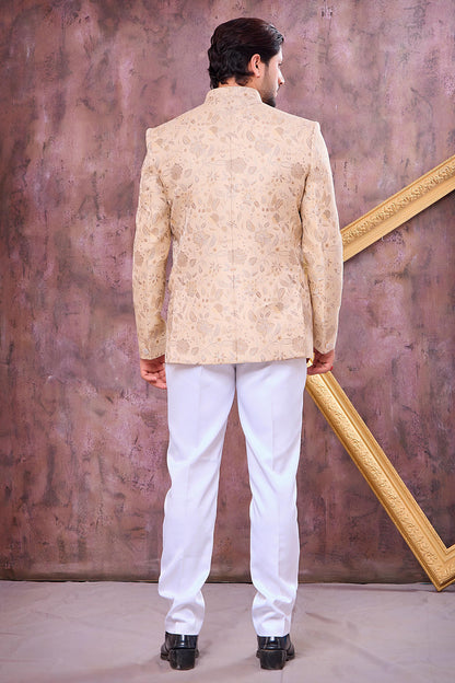 Beige Colour Thread Work Embroidery Imported Fabric Jodhpuri