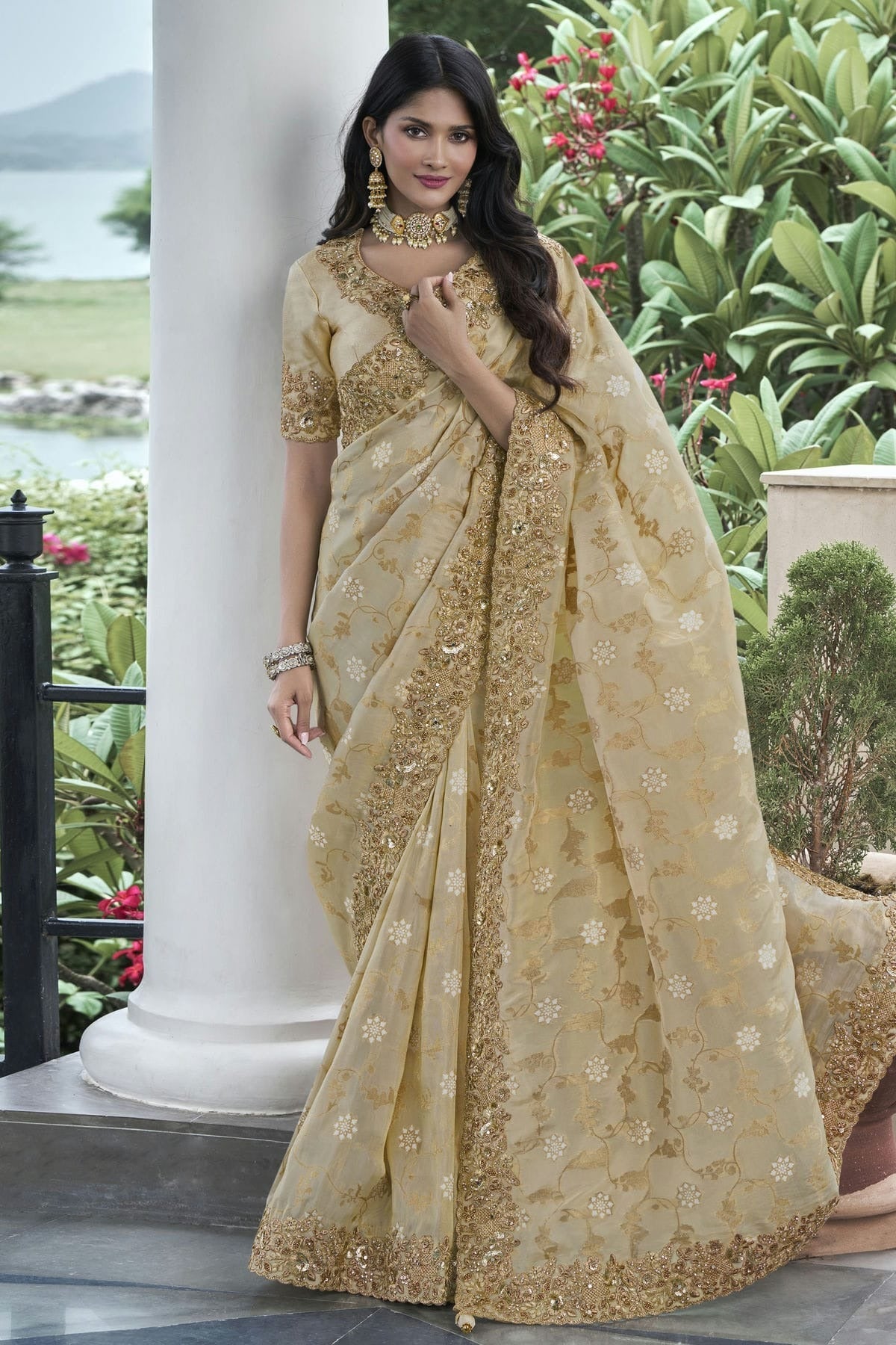 Beige Colour Tissue Silk Designer Saree SD1110959