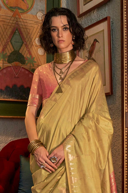 Beige Colour Tussar Silk Woven Work Saree SD1290002 A