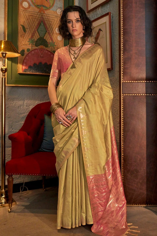 Beige Colour Tussar Silk Woven Work Saree SD1290002