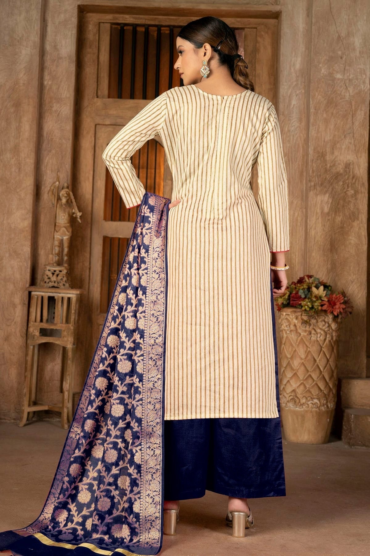 Beige Colour Unstitched Cambric  Cotton Palazoo Pant Suit US1161291 A