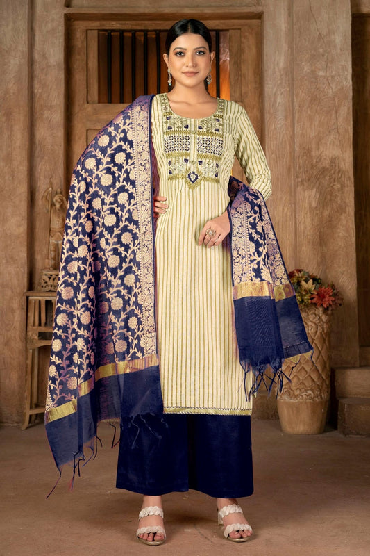 Beige Colour Unstitched Cambric  Cotton Palazoo Pant Suit US1161291