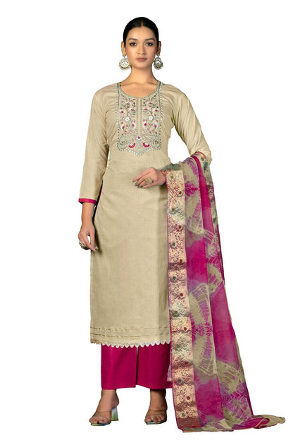 Beige Colour Unstitched Cambric Cotton Fabric Straight Suit US1161021