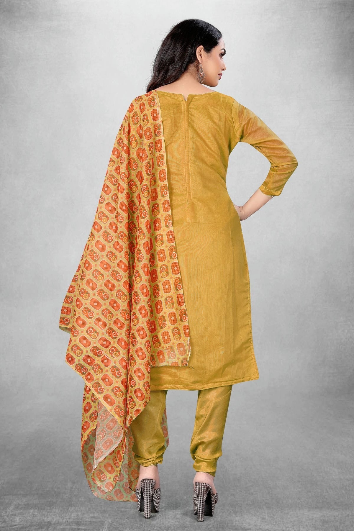 Beige Colour Unstitched Chanderi Churidar Suit US1160822 A