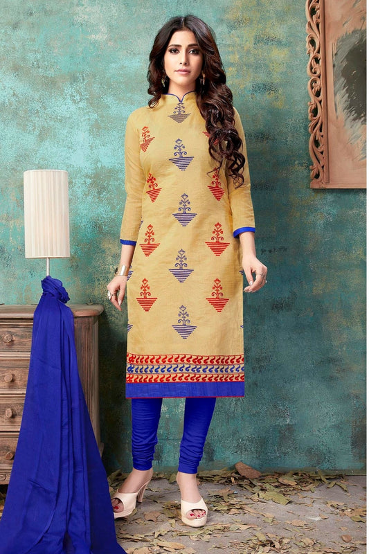Beige Colour Unstitched Chanderi Cotton Straight Suit US1161196