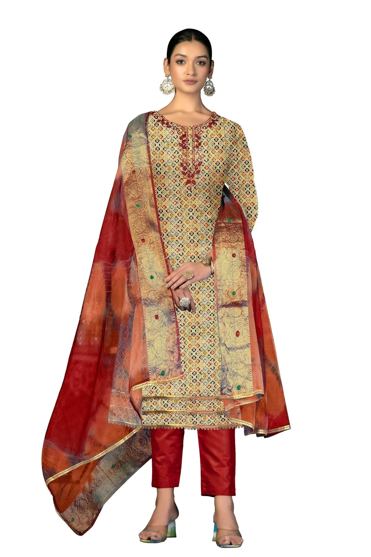 Beige Colour Unstitched Cotton Fabric Straight Suit US1160956