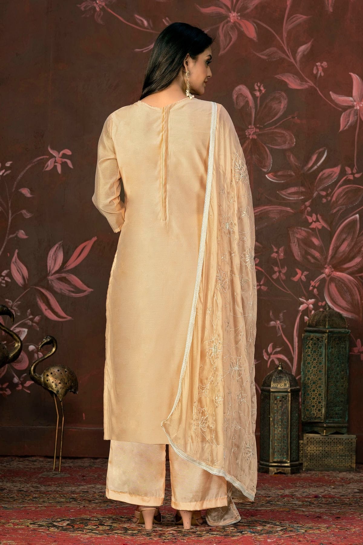 Beige Colour Unstitched Cotton Jacquard Straight Suit US1161262 A