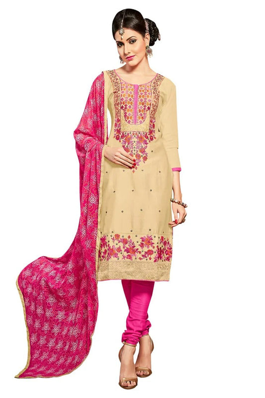 Beige Colour Unstitched Glaze Cotton Churidar Suit US1161166