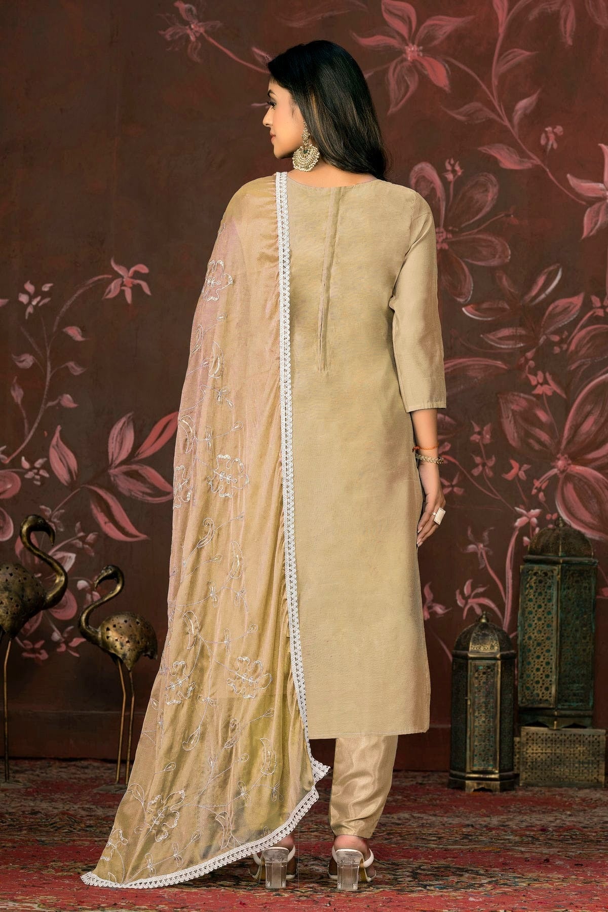 Beige Colour Unstitched Modal Cotton Pant Style Suit US1161248 A