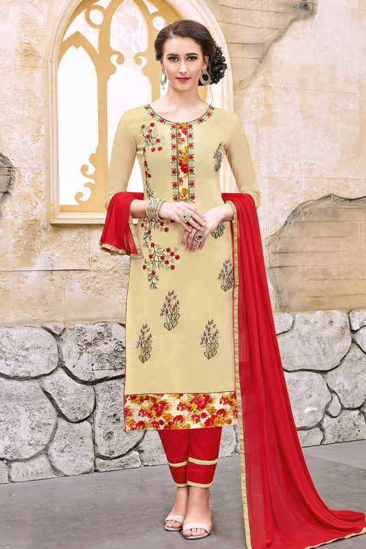 Beige Colour Unstitched Modal Cotton Straight Suit US1161222