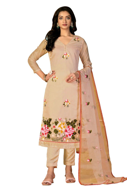 Beige Colour Unstitched Modal Silk Fabric Straight Suit US1160927