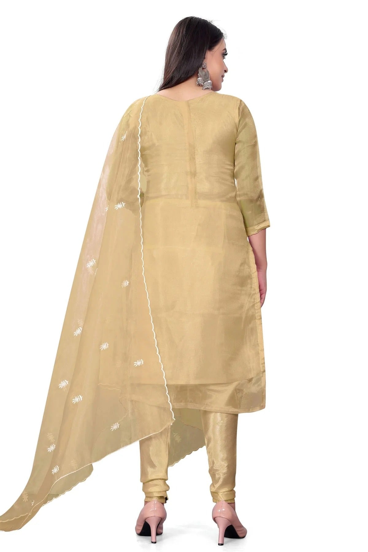 Beige Colour Unstitched Organza Churidar Suit US1160677 A