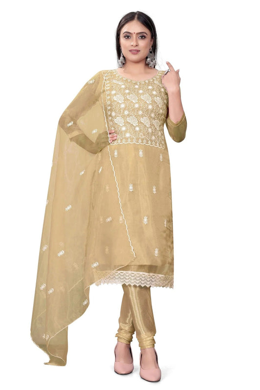 Beige Colour Unstitched Organza Churidar Suit US1160677