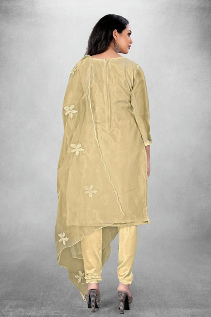 Beige Colour Unstitched Organza Churidar Suit US1160774 A