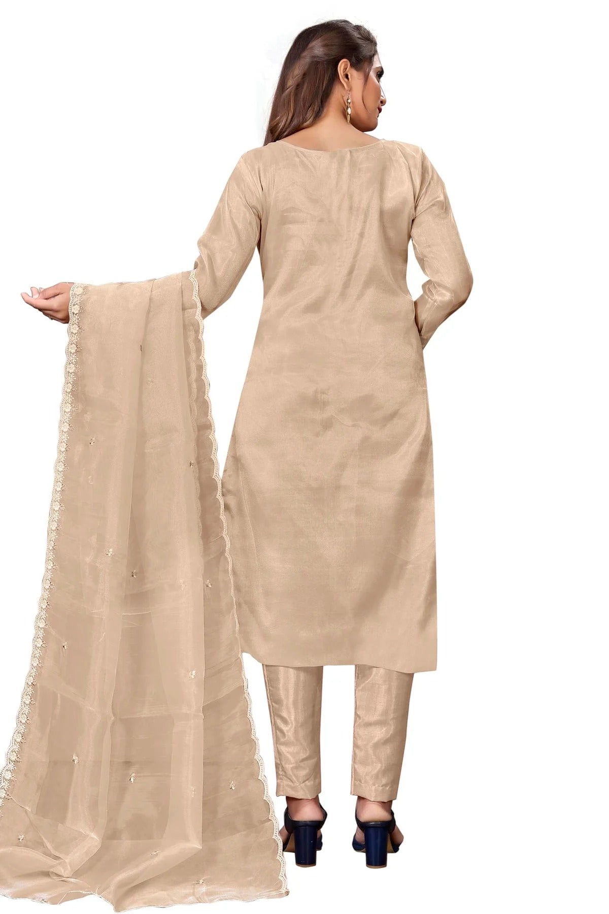 Beige Colour Unstitched Organza Straight Suit US1160656 A